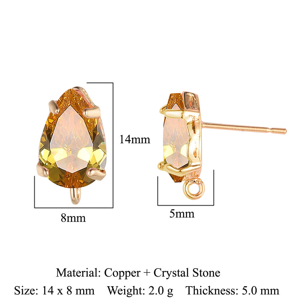 10 pcs/pack, drop-shaped brass crystal glass stud earrings.