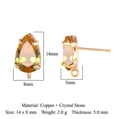 10 pcs/pack, drop-shaped brass crystal glass stud earrings.