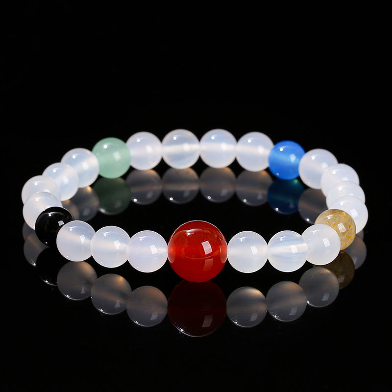 7A Natural White Agate Five Elements Duobao Bracelet