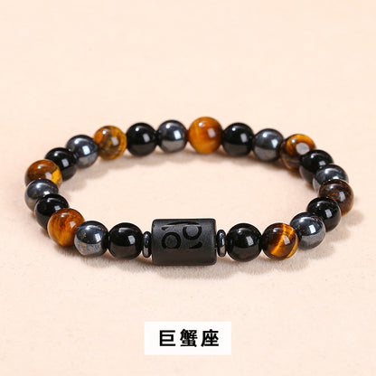 Natural yellow tiger's eye stone twelve constellations bracelet