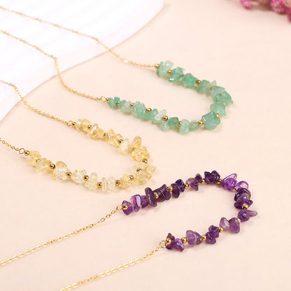 Natural crystal gravel stainless steel necklace