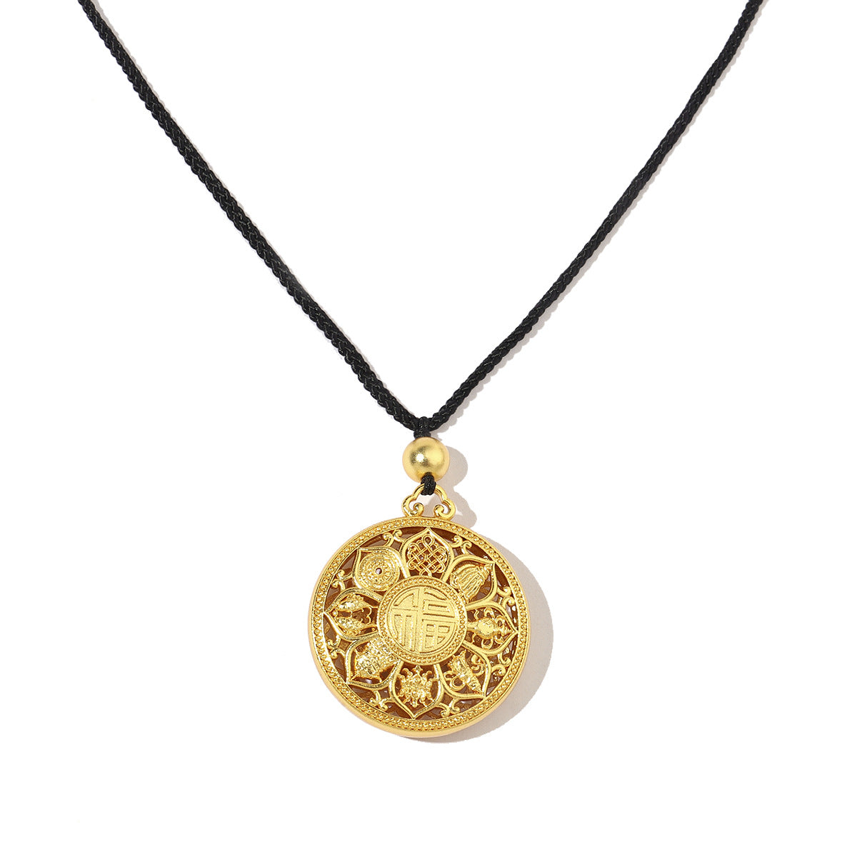 Plated 24K real gold gourd God of Wealth sand gold necklace