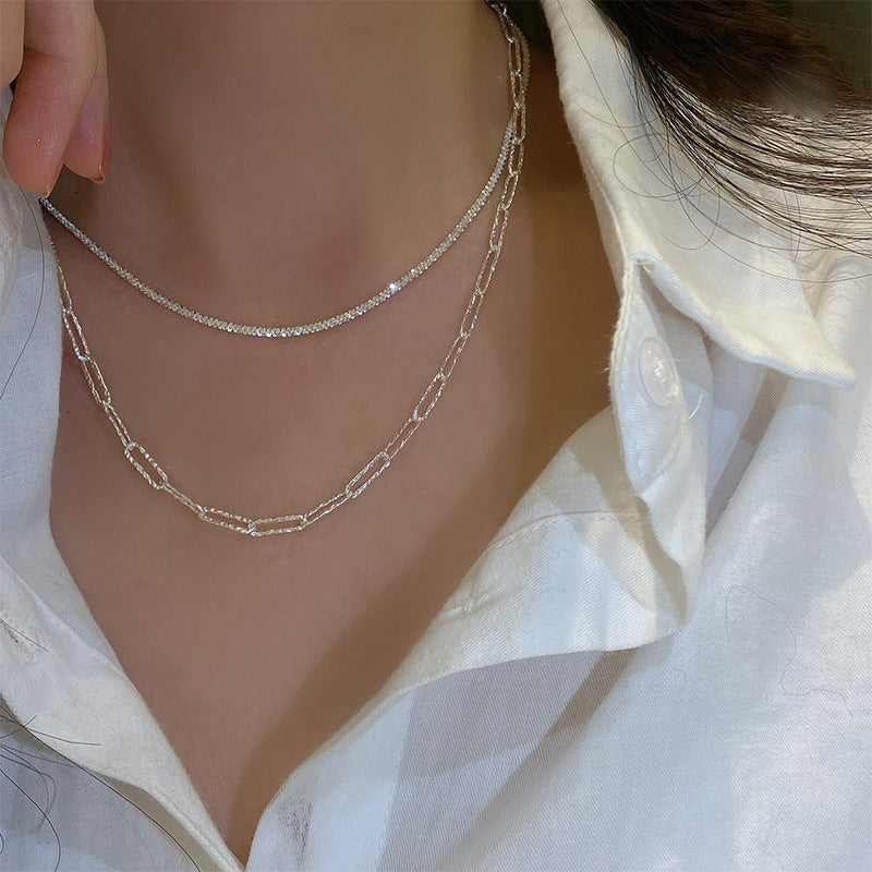 Silver stacked double clavicle chain necklace