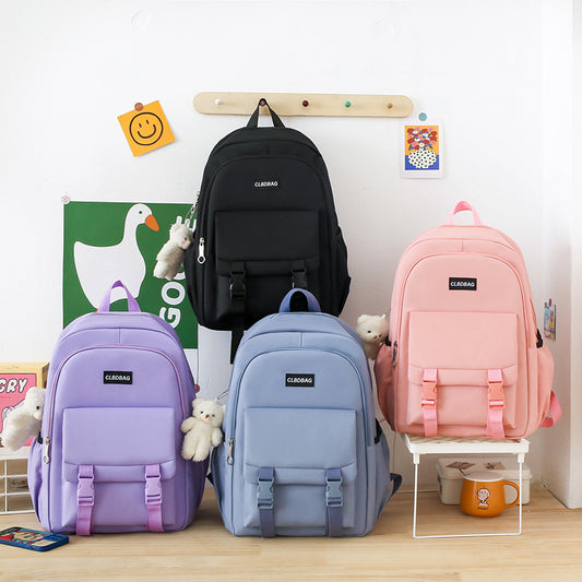 5-piece student school bag solid color nylon backpack