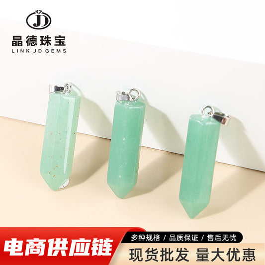 Natural green Dongling jade hexagonal column necklace pendant.