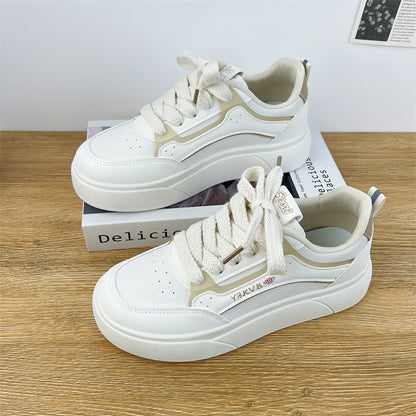 women's trendy thick sole white sneakers