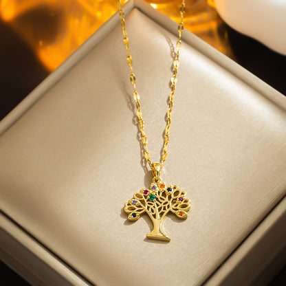 Hollow Life Tree Necklace Cross-Border Colored Diamond Pendant Women