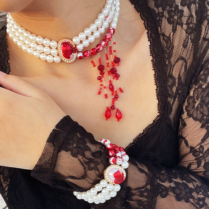 Gothic blood drop fringed choker necklace