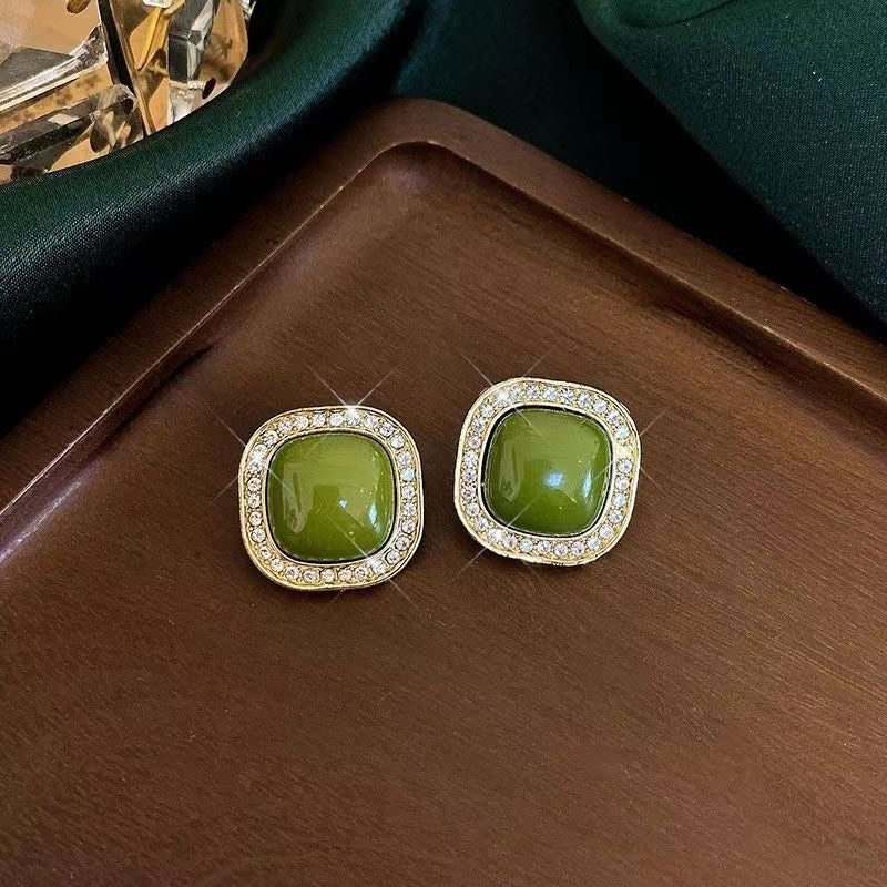 Avocado Green Geometric Flash Diamond Earrings