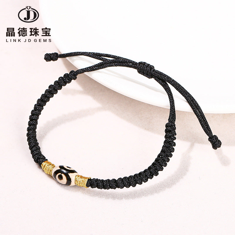 Three-eye dzi bead agate black rope woven bracelet