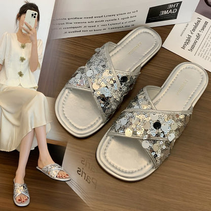 Sequined cross drive DNU slippers