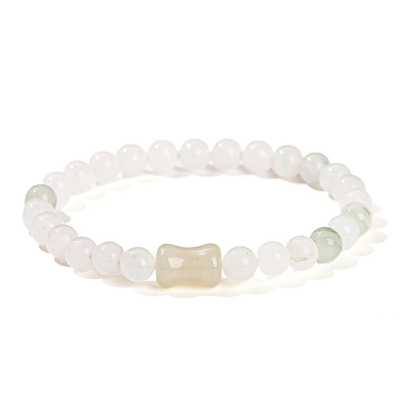 Natural Ice Jade Round Bead She Taicui Bamboo Bead Bracelet