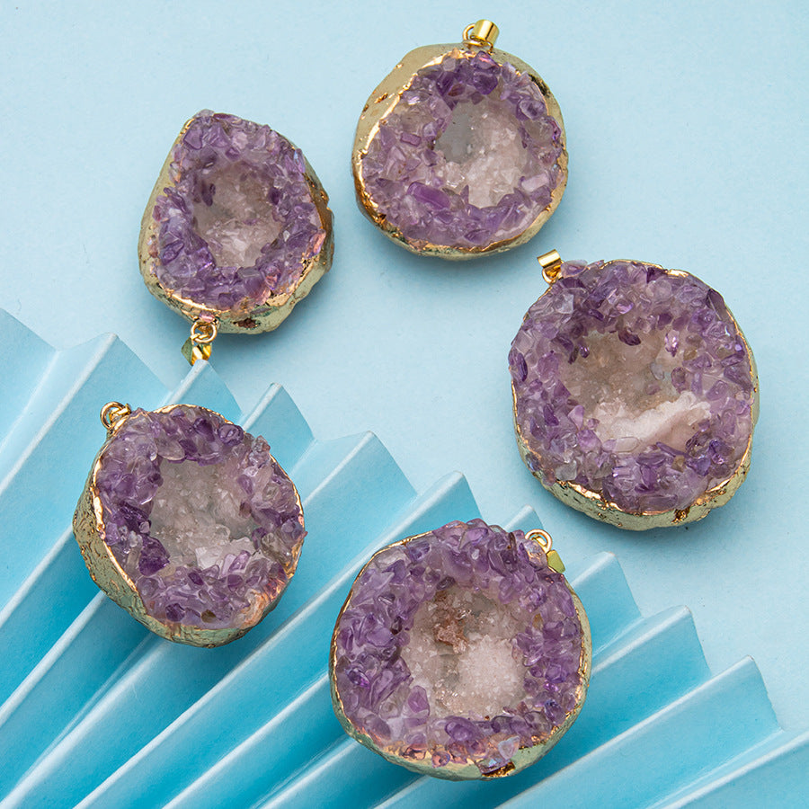 Gold Plated Bezel Amethyst Cluster Pendant