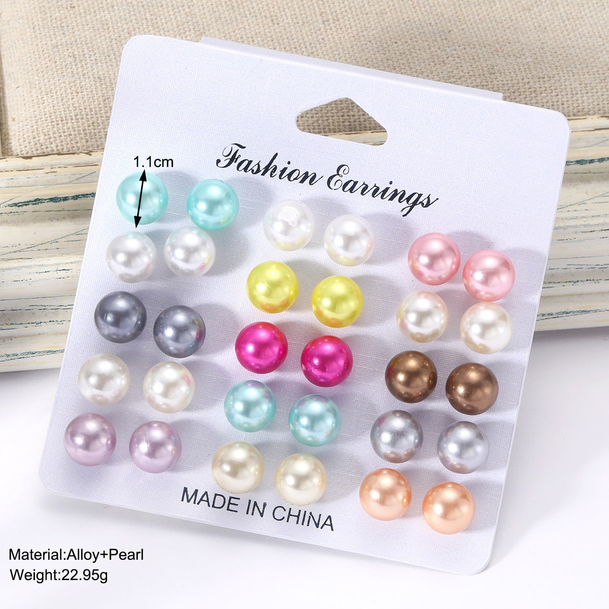 Colorful pearl earrings set 15 pairs