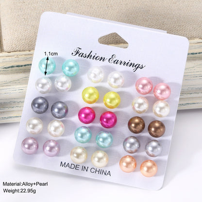 Colorful pearl earrings set 15 pairs