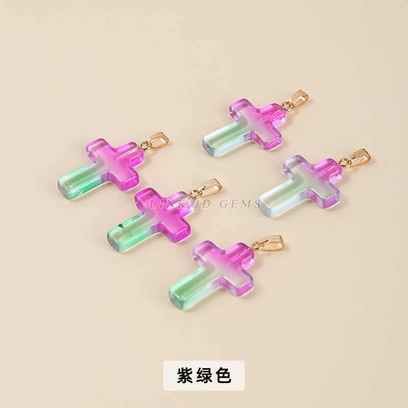 25 * 18Mm imitation jade magic crystal glazed cross pendant