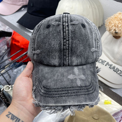 Denim Baseball Cap with Fringe