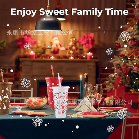 Christmas 710M large capacity pp plastic straw cup