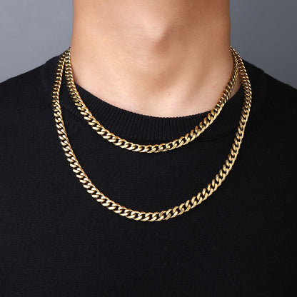 18K Gold Titanium Steel Hip Hop Cuban Chain Men's 3/5/7 mm