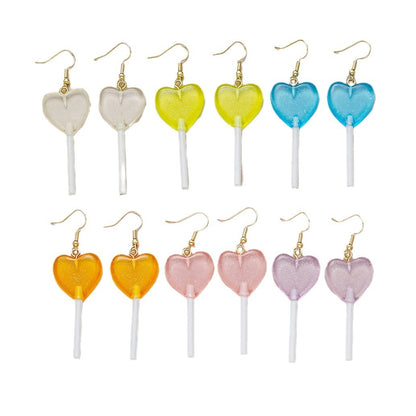 Candy Color Lollipop Heart Shape Long Earrings