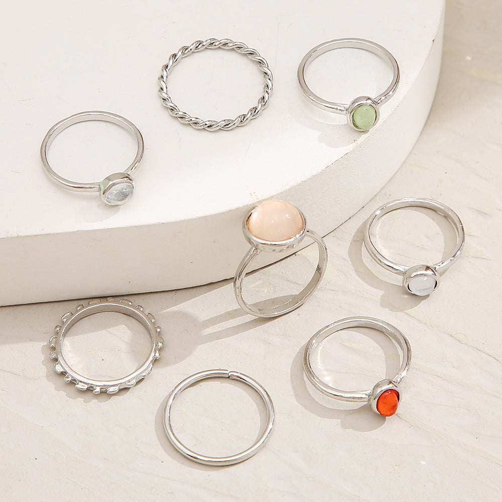 Colorful index finger ring set eight-piece ring set