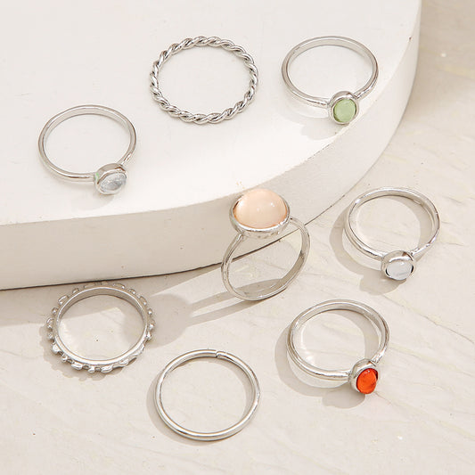 Colorful index finger ring set eight-piece ring set