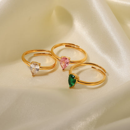 White/Green/Pink Drop Shape Zirconia Ring