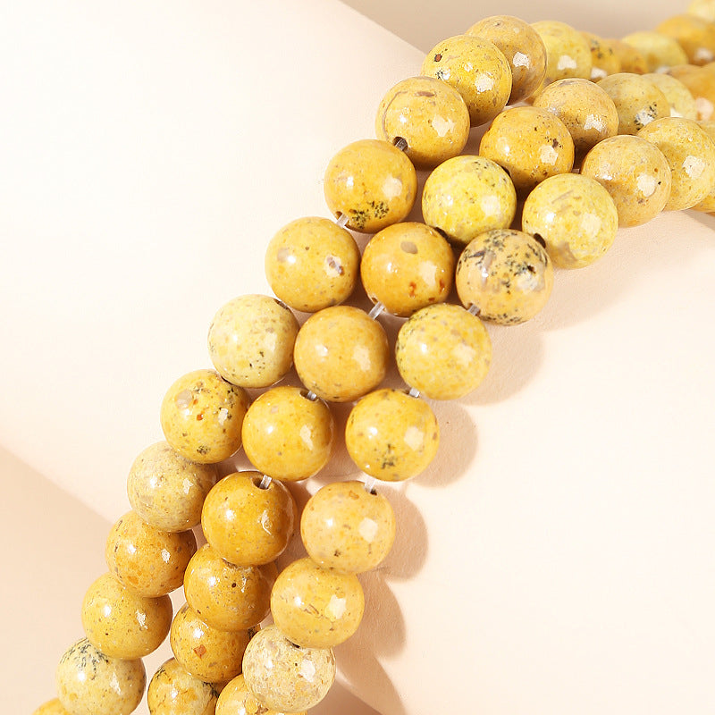 Natural yellow grass stone round beads loose beads