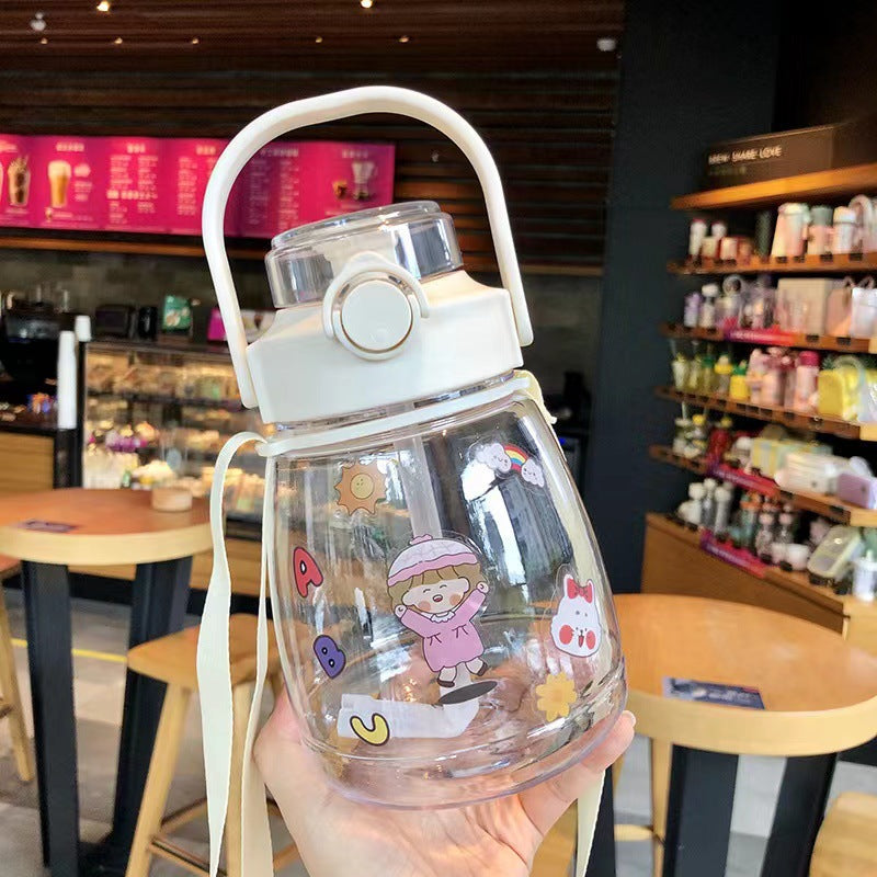 Summer Extra Large Capacity Plastic Bottle with Straw