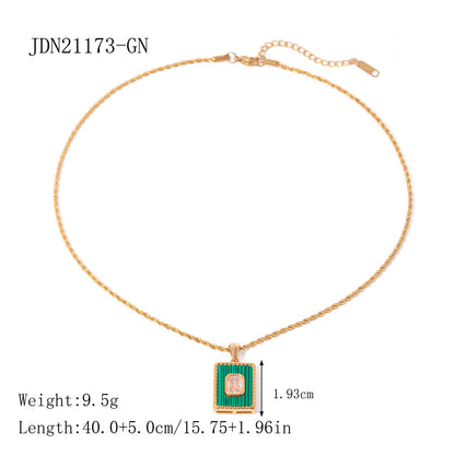 Women's rectangular green tag necklace