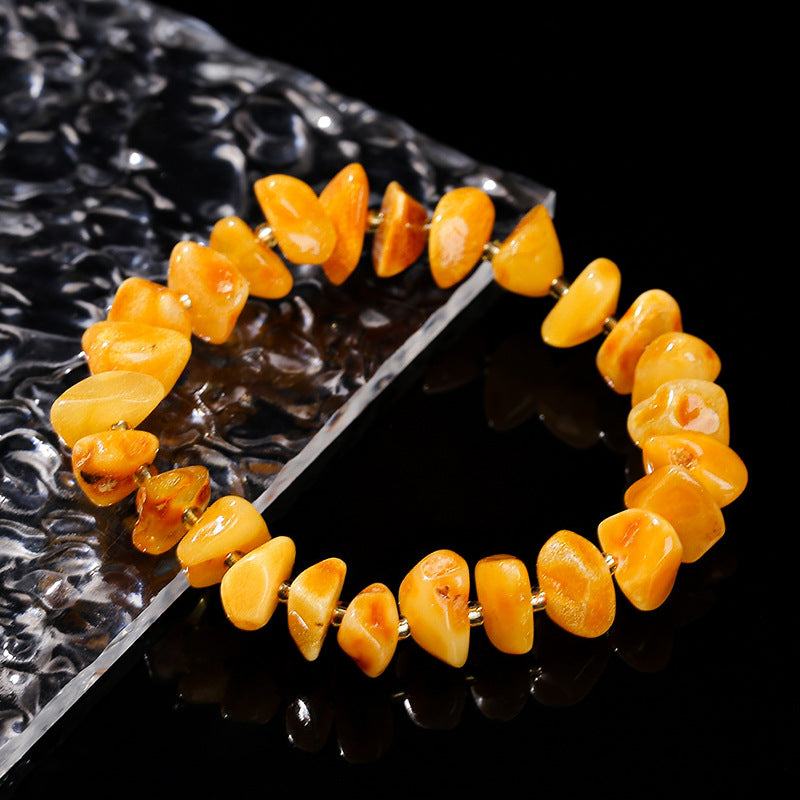 Natural old beeswax with rough stone bracelet