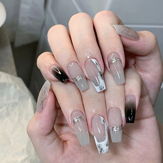 Cool Gray Gradient Mirror Pink Butterfly Nails