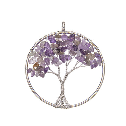 Round Crushed Stone Tree of Life Crystal Pendant