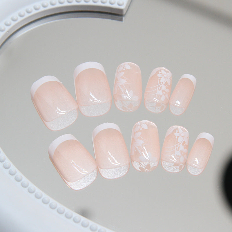 Minimalist Short T White Flower Nail Stickers