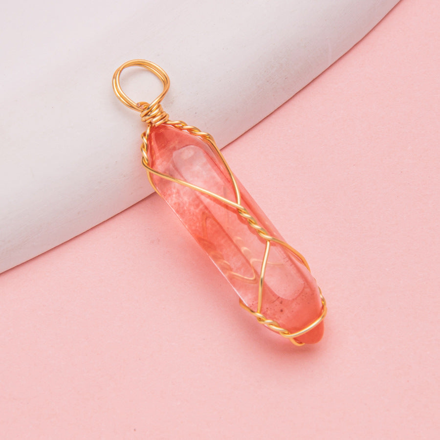 Copper Wire Hexagonal Column Stone DIY Pendant