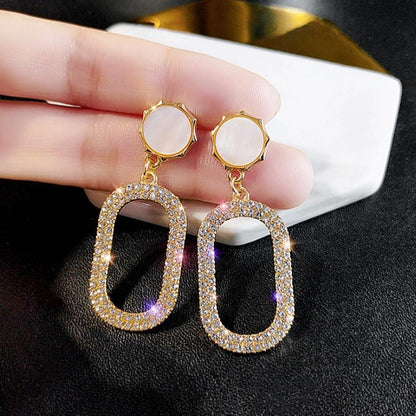 925 Silver Needle Oval Long Earrings