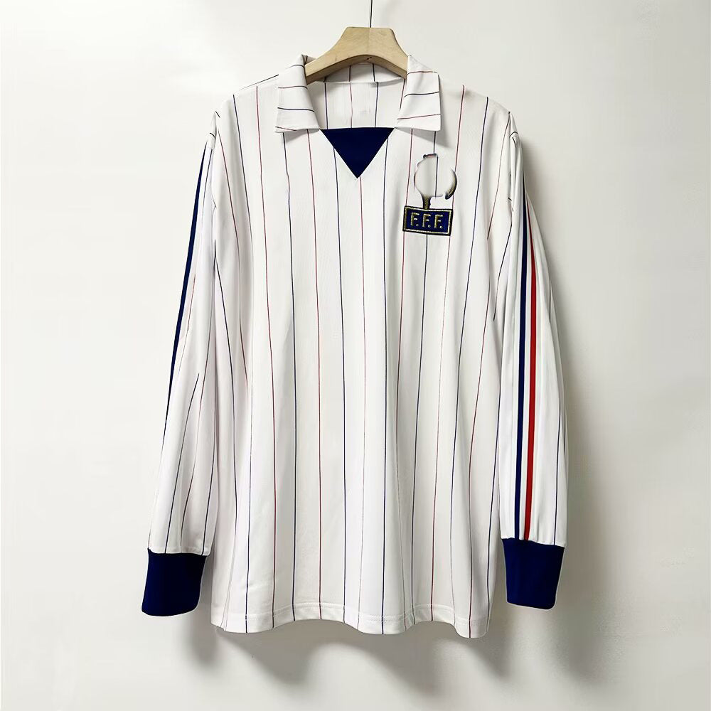 80-82 France Blue Home Retro Long Sleeve Fan White Away Platini