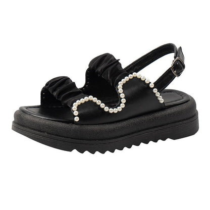 Thick-soled sponge cake one-button beach shoes