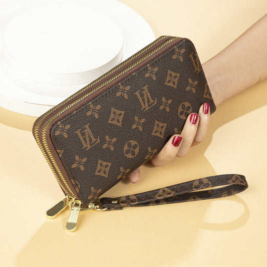 Double zipper clutch long wallet