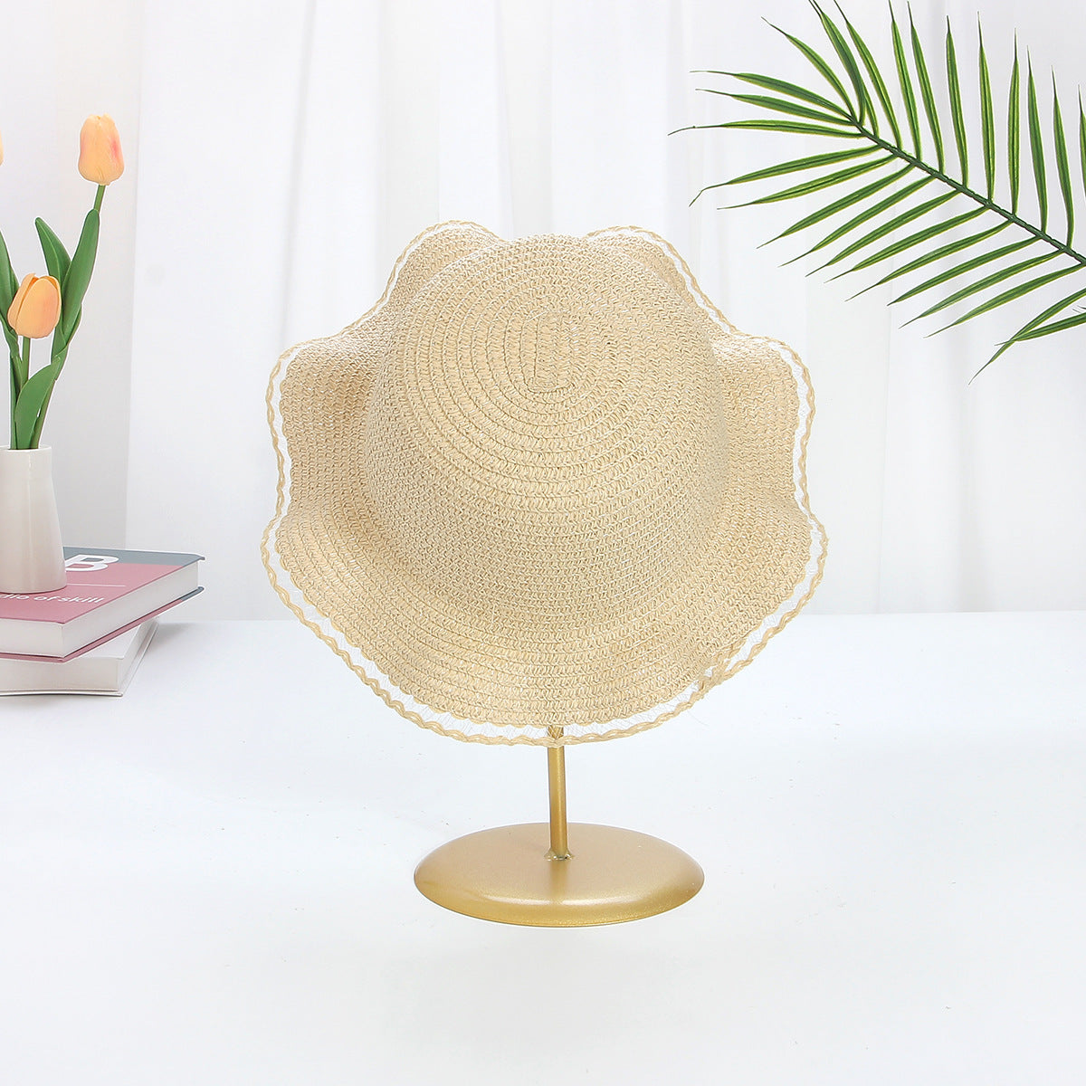 Sombrero para el sol con ondas para niños, de ala ancha, de verano, a la moda 