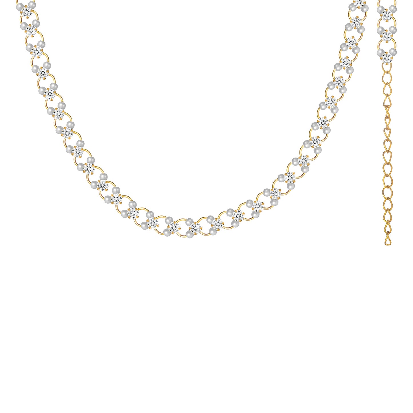 Pearl clavicle necklace with full diamonds