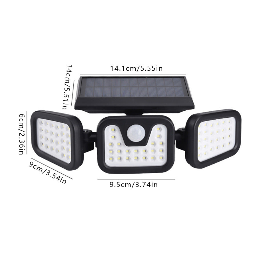 Solar outdoor human body induction three-head wall lamp