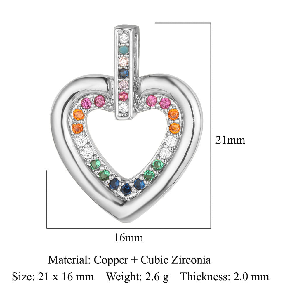 Heart-shaped colored zirconium copper micro-inlaid necklace pendant