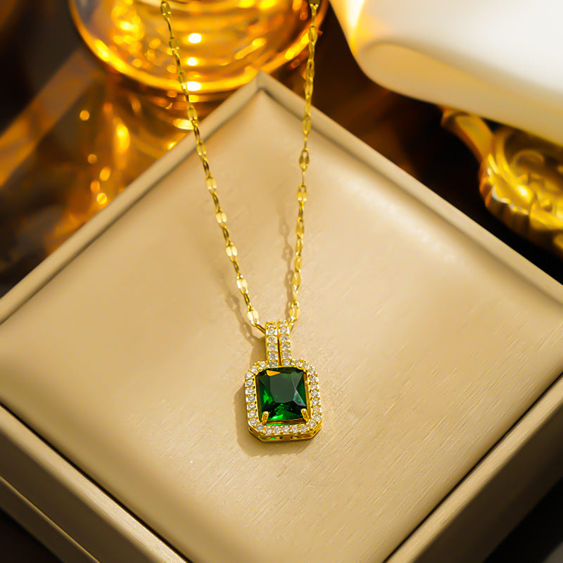 Hip-hop Style Solid Square Zircon Pendant Necklace