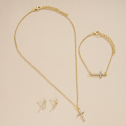 Rhinestone Cross Jewelry Set