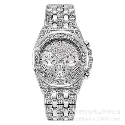 Starry Steel Band Mens Watch Diamond-Embedded Three-Eye