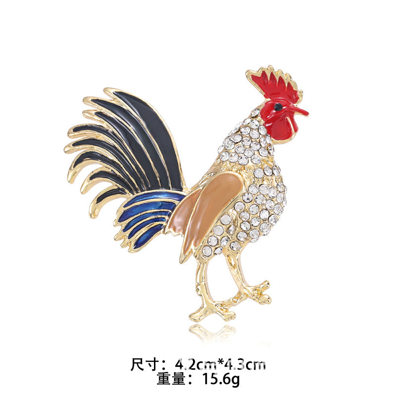 Painted cock brooch