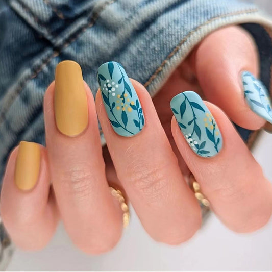 Medium-Length Matte Leaf Square Fake Nails