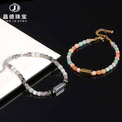 Five-color natural stone sugar cube stainless steel bracelet