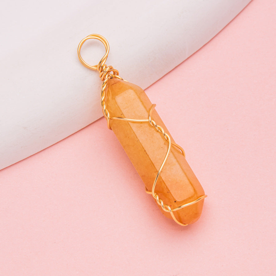 Copper Wire Hexagonal Column Stone DIY Pendant